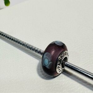 Authentic Pandora Retired Purple Flowers for You Murano Glass S925 Charm *Faded*